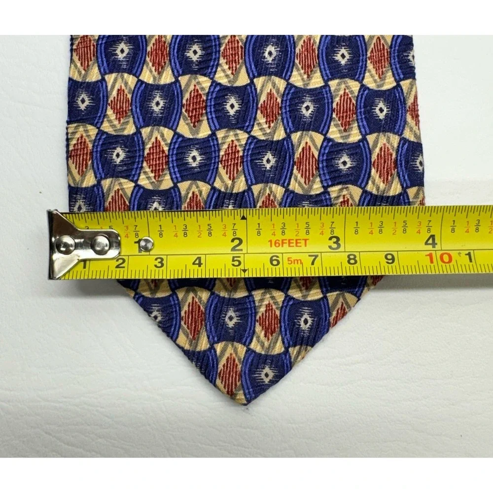 Robert Talbott‎ Studio Tie Mens OS Blue Gold Geometric Silk Luxury Professional